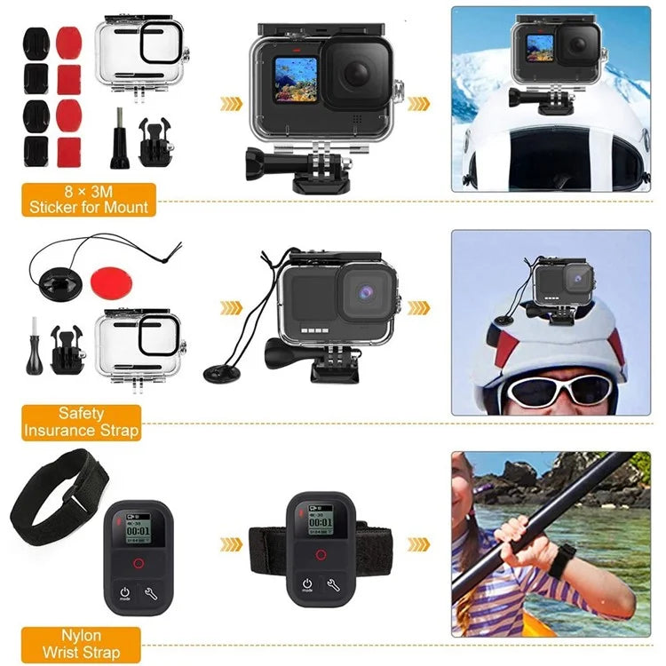 42-in-1 Accessories for GoPro Hero 9 / 10 / 11 / 12 Action Camera Chest Strap 60m Waterproof Case Lens Filter Set
