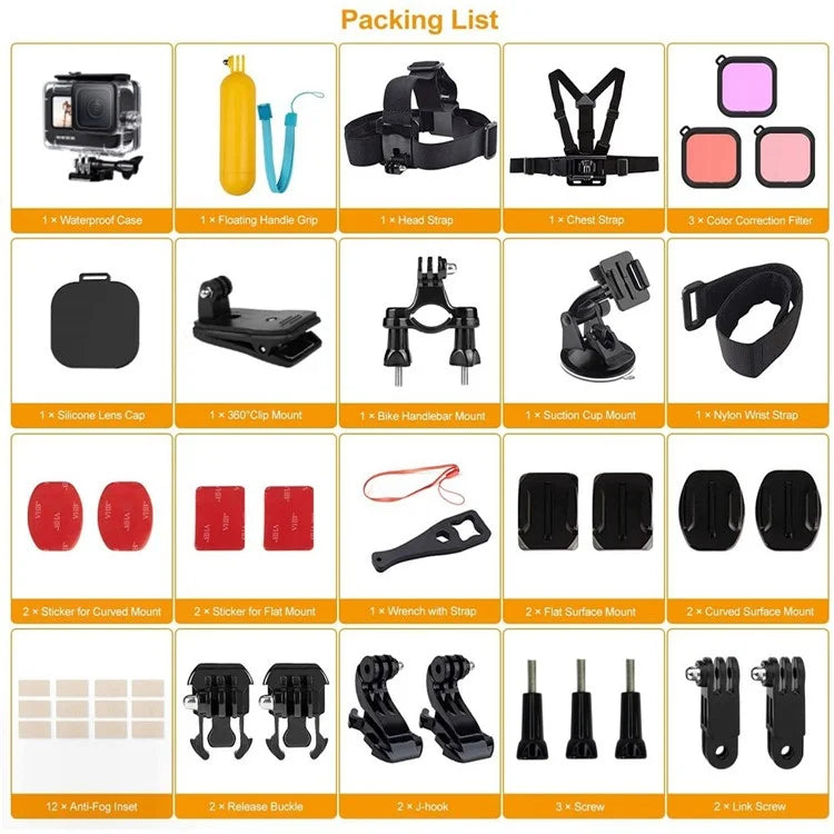 42-in-1 Accessories for GoPro Hero 9 / 10 / 11 / 12 Action Camera Chest Strap 60m Waterproof Case Lens Filter Set