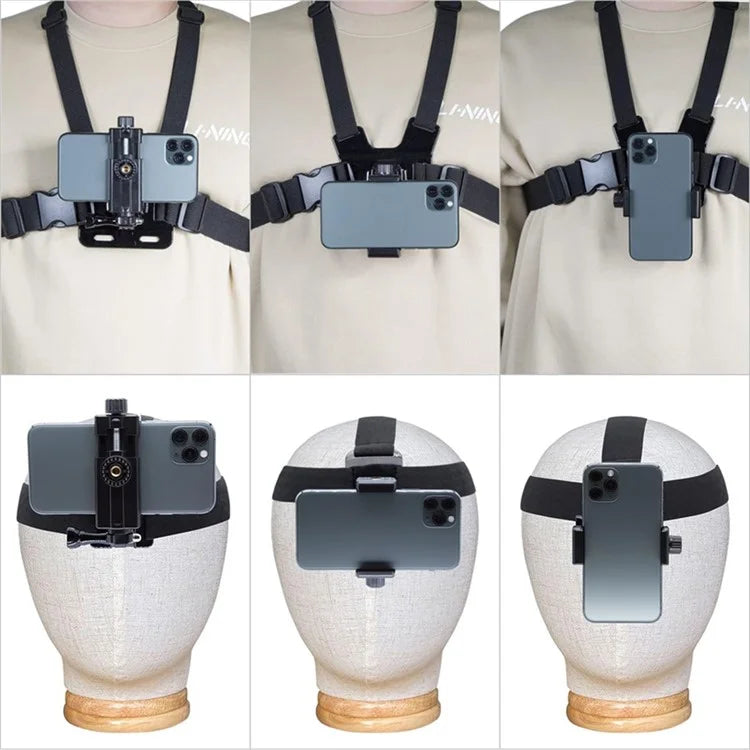 Universal Camera Chest Head Mount Strap Plastic+Alloy+Nylon Phone Clip Holder Bracket