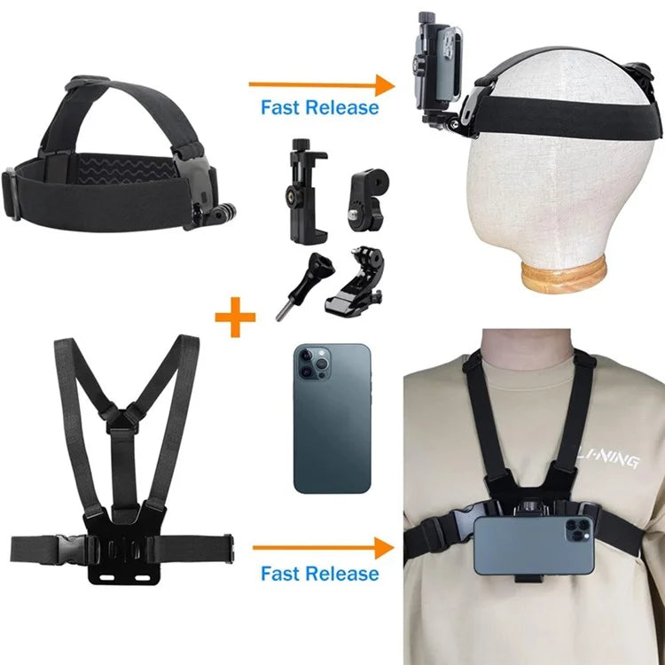 Universal Camera Chest Head Mount Strap Plastic+Alloy+Nylon Phone Clip Holder Bracket