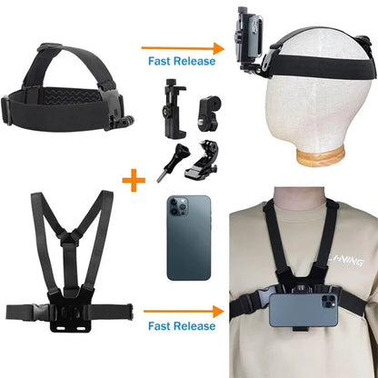 Universal Camera Chest Head Mount Strap Plastic+Alloy+Nylon Phone Clip Holder Bracket