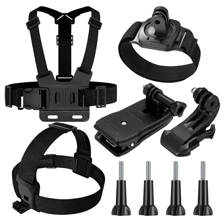 For GoPro Hero 9 / 8 / 7 / 6 / 5 9-in-1 Chest Strap Head Strap J-hook Base Sports Camera Accessories Kit