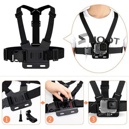 For GoPro Hero 9 / 8 / 7 / 6 / 5 9-in-1 Chest Strap Head Strap J-hook Base Sports Camera Accessories Kit