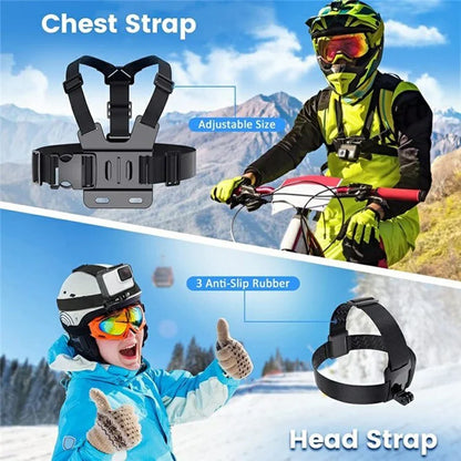 For GoPro Hero 9 / 8 / 7 / 6 / 5 9-in-1 Chest Strap Head Strap J-hook Base Sports Camera Accessories Kit