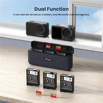 AMAGISN For DJI Osmo Action 4 / 3 Battery Charger Box Action Camera Battery Fast Charging Case (without Batteries)