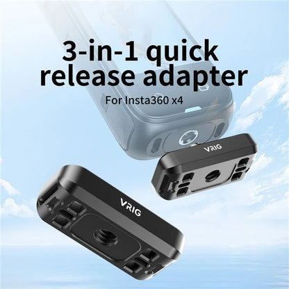 VRIG For Insta360 X4 Camera Adapter Metal Base Connector with ACE+1 / 4 Inch+For DJI-AC 3-In-1 Interfaces