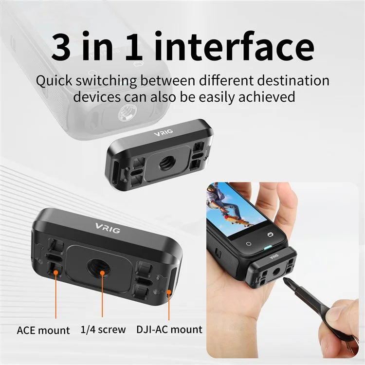 VRIG For Insta360 X4 Camera Adapter Metal Base Connector with ACE+1 / 4 Inch+For DJI-AC 3-In-1 Interfaces