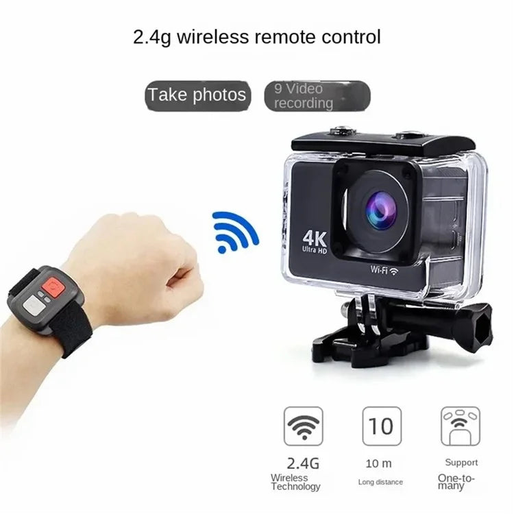 F300AB-R 2 Inch 4K 30fps WiFi Action Camera with HD Touch Screen 30m Underwater Camera with Waterproof Case