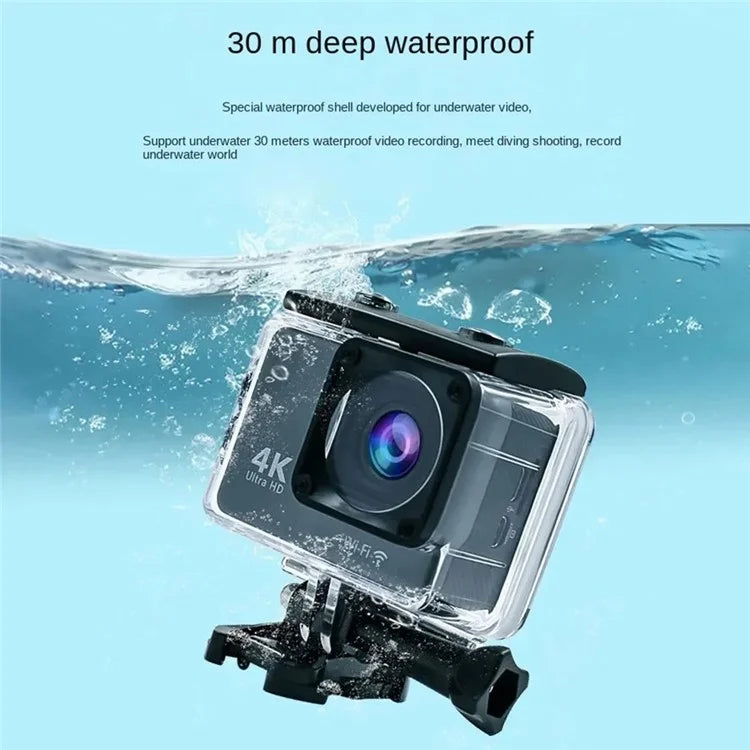 F300AB-R 2 Inch 4K 30fps WiFi Action Camera with HD Touch Screen 30m Underwater Camera with Waterproof Case