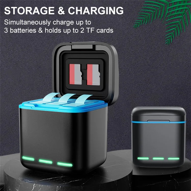 GP-810 For GoPro Hero 5 / 6 / 7 / 8 Rechargeable 3-Battery Charger Station Storage Case