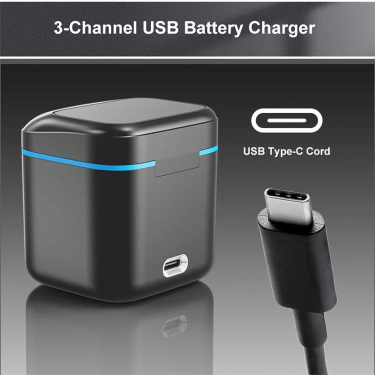 GP-810 For GoPro Hero 5 / 6 / 7 / 8 Rechargeable 3-Battery Charger Station Storage Case