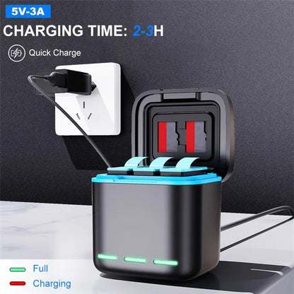 GP-810 For GoPro Hero 5 / 6 / 7 / 8 Rechargeable 3-Battery Charger Station Storage Case