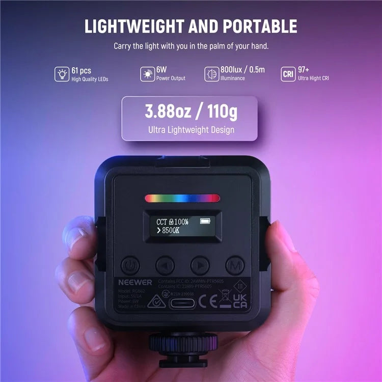 NEEWER RGB62 Magnetic RGB Video Light 360 Degree Full Color LED Camera Light