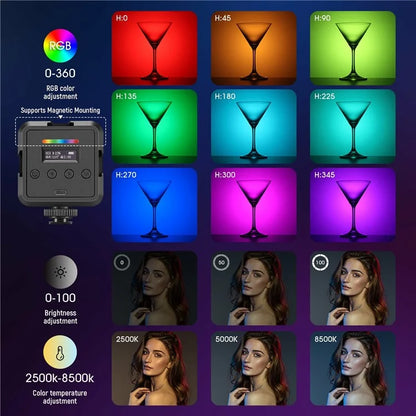 NEEWER RGB61 Magnetic RGB Video Light 360 Degree Full Color  LED Camera Light with 3 Cold Shoe Mounts