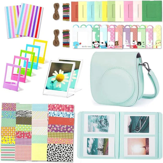 For Fujifilm Instax mini 12 / 11 / 9 / 8+ / 8 PU Leather Camera Bag with Photo Frame Album Stickers Kit Set