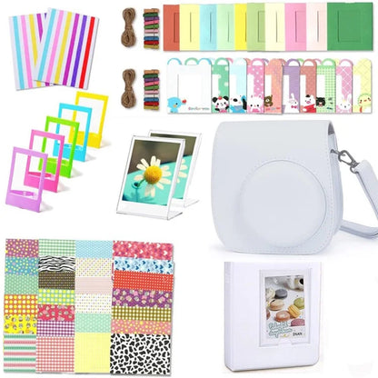 For Fujifilm Instax mini 12 / 11 / 9 / 8+ / 8 PU Leather Camera Bag with Photo Frame Album Stickers Kit Set