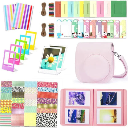 For Fujifilm Instax mini 12 / 11 / 9 / 8+ / 8 PU Leather Camera Bag with Photo Frame Album Stickers Kit Set