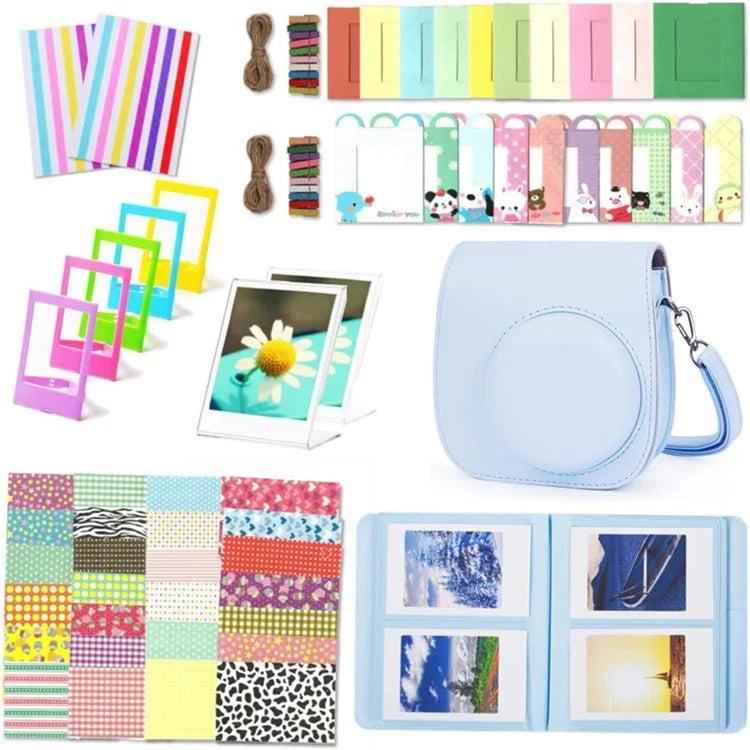For Fujifilm Instax mini 12 / 11 / 9 / 8+ / 8 PU Leather Camera Bag with Photo Frame Album Stickers Kit Set