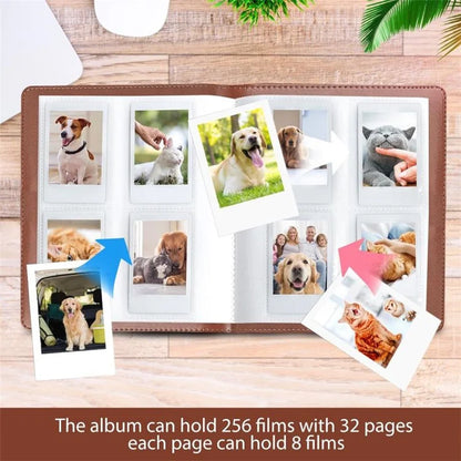 For Instax 3-inch Photos 256 Pockets PU Leather+PVC Album Frame Stickers Set 7-in-1 Accessories Kit