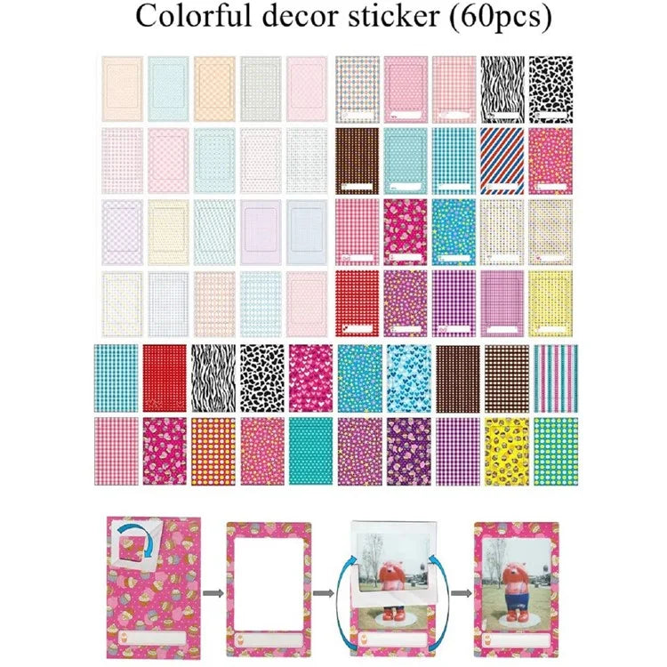 For Instax 3-inch Photos 256 Pockets PU Leather+PVC Album Frame Stickers Set 7-in-1 Accessories Kit