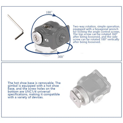 C037 360-Degree Rotating Gimbal for SLR Camera Quick Release Mount Adapter with Hot Shoe, 1 / 4 Screw Hole