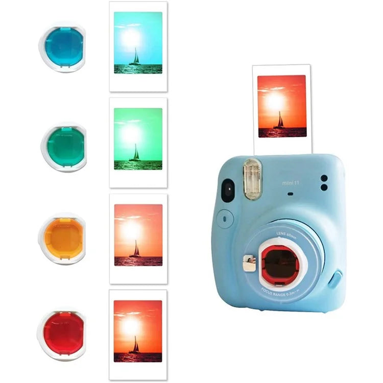4Pcs Camera Filter for Instax Mini 11 / 12 Red Orange Green Blue Lens Filter Set