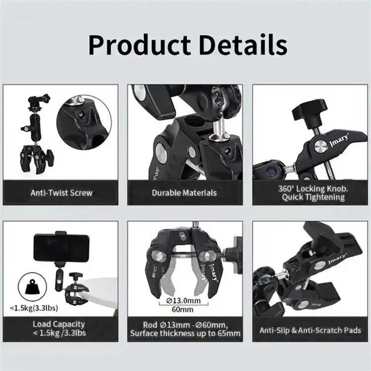 JMARY SR-56 For GoPro Action Camera Phone Holder Aluminum Camera Mount Clamp