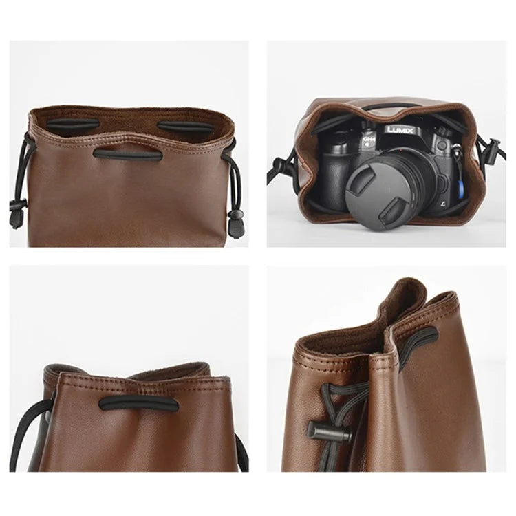 CWATCUN H60 Anti-scratch Camera Lens Bag PU Leather Drawstring Pouch, Size L