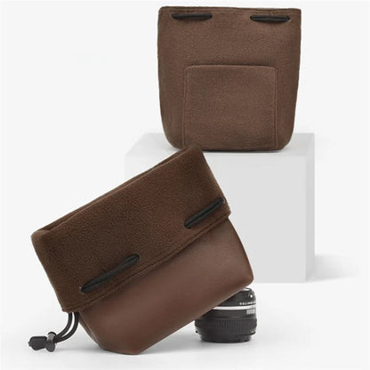 CWATCUN H60 Anti-scratch Camera Lens Bag PU Leather Drawstring Pouch, Size L