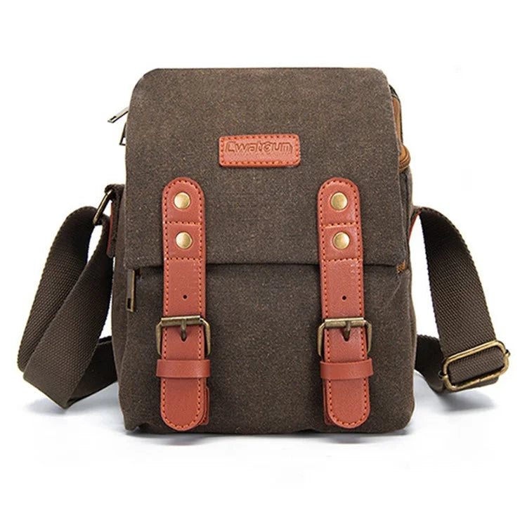 CWATCUN N1 Size M Portable Canvas Camera Storage Crossbody Bag for 1 Camera + 2 Lens
