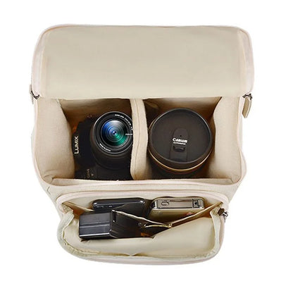 CWATCUN N1 Size M Portable Canvas Camera Storage Crossbody Bag for 1 Camera + 2 Lens