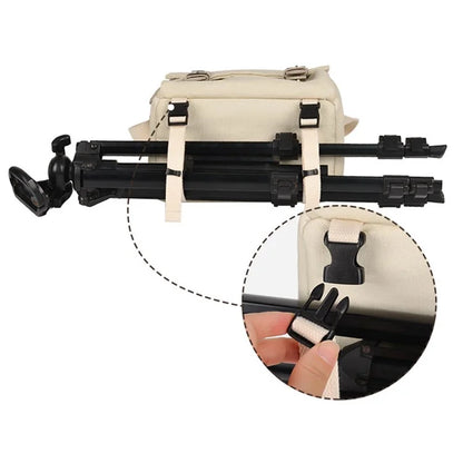 CWATCUN N1 Size M Portable Canvas Camera Storage Crossbody Bag for 1 Camera + 2 Lens