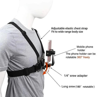 XD-27 Action Camera Mount Adjustable Chest Belt Nylon Strap with Phone Clip