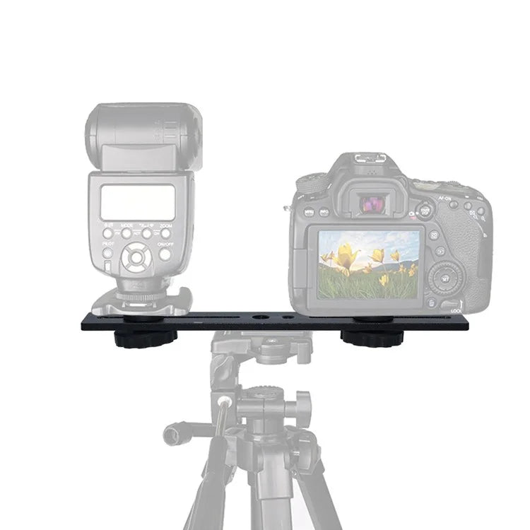 L084 1 / 4 Inch Dual Camera Mount Bracket Aluminum Alloy Extension Bar Bracket for DSLR LED Flash Light