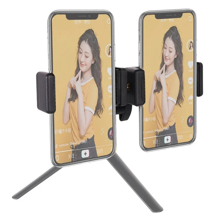 Z011 Dual Head Mobile Phone Clip 360-Degree Rotation Live Streaming Cellphone Mount Clamp