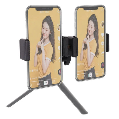Z011 Dual Head Mobile Phone Clip 360-Degree Rotation Live Streaming Cellphone Mount Clamp