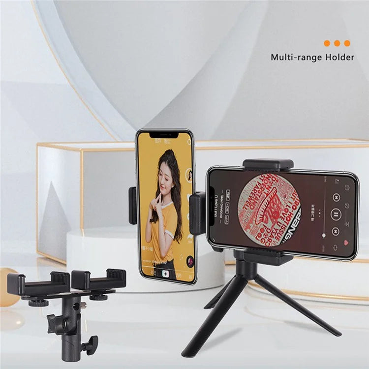 Z011 Dual Head Mobile Phone Clip 360-Degree Rotation Live Streaming Cellphone Mount Clamp