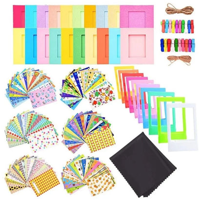 Colorful Bundle Kit Accessories Set for Fuji Instax Mini 12 11 9 8 Film Stickers+Desk Frames+Hanging Frame+Strap