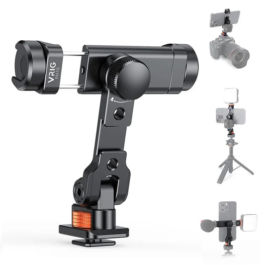 VRIG PH16 Metal Phone Clamp Tripod Mount Adapter Smartphone Clip Holder Bracket with Cold Shoe