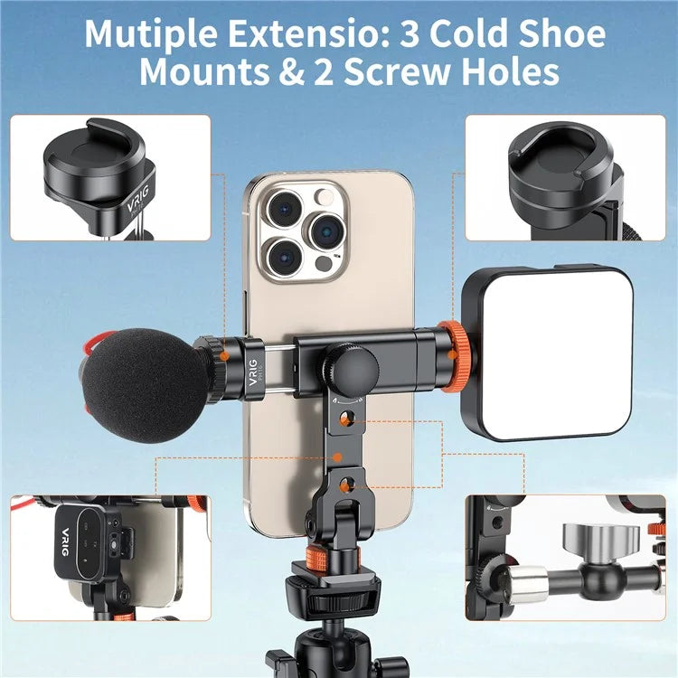 VRIG PH16 Metal Phone Clamp Tripod Mount Adapter Smartphone Clip Holder Bracket with Cold Shoe