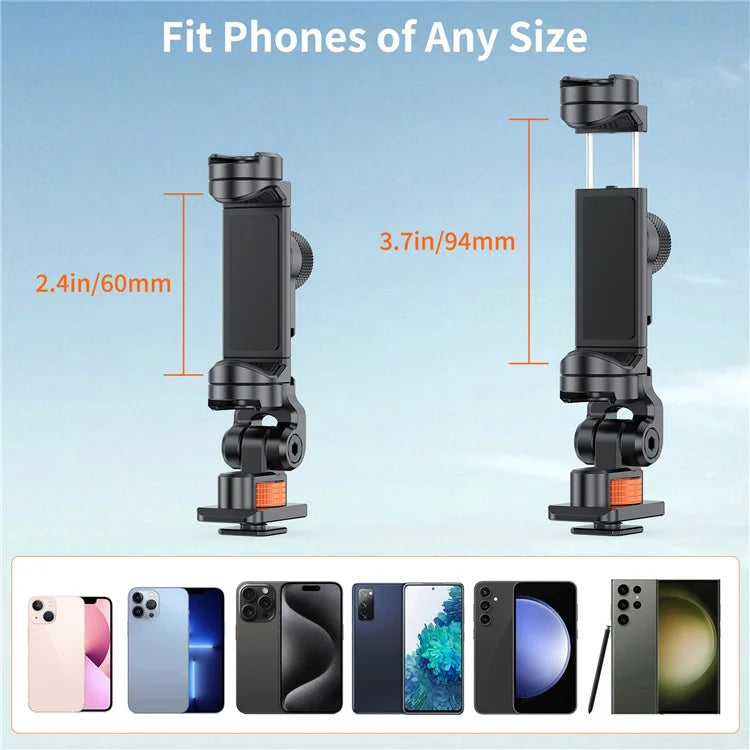 VRIG PH16 Metal Phone Clamp Tripod Mount Adapter Smartphone Clip Holder Bracket with Cold Shoe