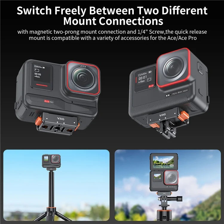 VRIG For Insta360 Ace Pro / DJI Osmo Action 4 / GoPro12 Magnetic Quick Release Plate Base Mount