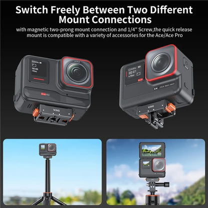 VRIG For Insta360 Ace Pro / DJI Osmo Action 4 / GoPro12 Magnetic Quick Release Plate Base Mount
