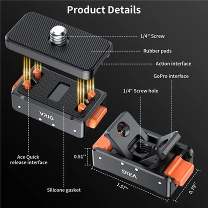 VRIG For Insta360 Ace Pro / DJI Osmo Action 4 / GoPro12 Magnetic Quick Release Plate Base Mount