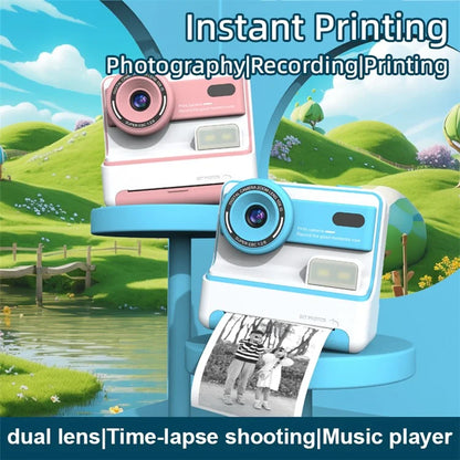 D101 2.4-inch HD Screen Dual Lens Kids Instant Camera Photo Thermal Printer with 32G Memory Card + Card Reader