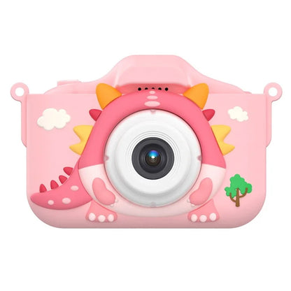 X12S Kid's Camera Toy Cartoon Dinosaur Children Photo Video Recorder with 32G TF Card+Card Reader (CE Certified) - Pink