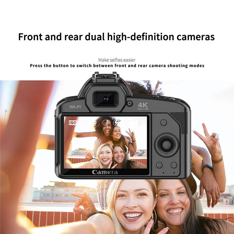 D5 HD WiFi Digital Camera with Handle Holder, 4K Dual Lens Night Vision Digital Video Camera