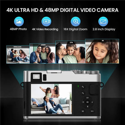 DC202L-AF Retro 4K Selfie Camera Photoflash Light Digital Camera for Kids Teens