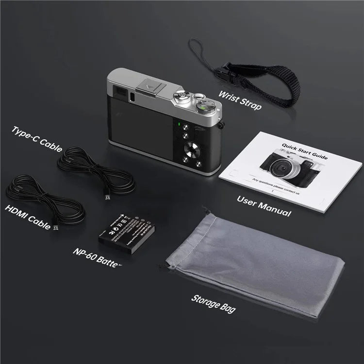 DC202L-AF Retro 4K Selfie Camera Photoflash Light Digital Camera for Kids Teens
