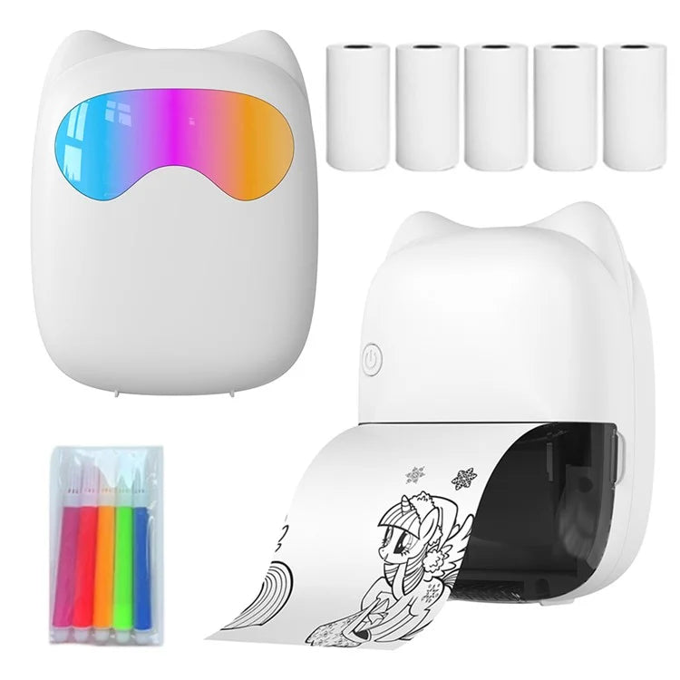 C37 Bluetooth Thermal Printer Wireless Inkless Printing Device (5 Printing Paper Rolls + 5 Pens)